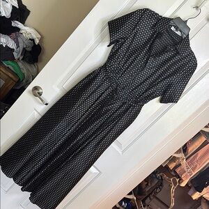 EUC CHRISTIAN DIOR Black Polka Dot belted dress size 38
